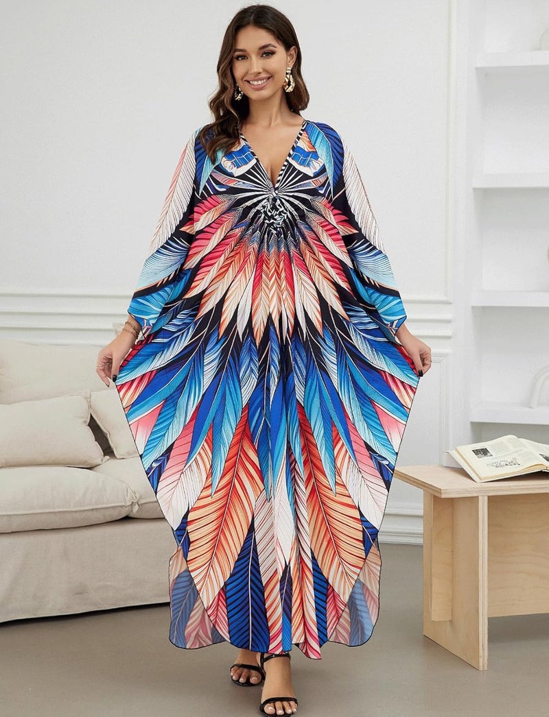 KECVOT Kaftan Dresses for Women Plus Size Batwing Sleeve Caftans Long Bathing Suit Cover Up Maxi Beach Dress Loungewear - Image 4